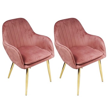 2 fotele Floyda Gold Velvet różowe welur nogi złote