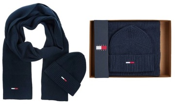 TOMMY HILFIGER GIFTBOX CZAPKA ZIMOWA+SZALIK TJM FLAG BEANIE & SCARF GRANAT