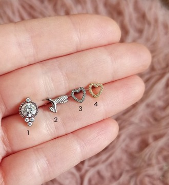 СЕРЬГИ СЕРДЦЕ LABRET ЗОЛОТАЯ Спираль ЦИРКОНИЙ ТИТАН 1,2/6