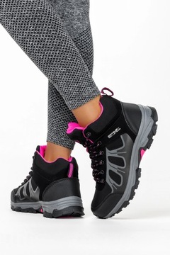 ЖЕНСКИЕ ТРЕККИНГОВЫЕ ОБУВИ SOFTSHELL ЧЕРНЫЕ НА ШНУРОВКЕ РОЗОВЫЕ АКСЕССУАРЫ размер 37