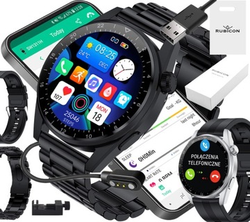 ZEGAREK SMARTWATCH MĘSKI CZARNY RUBICON ZEGAREK ROZMOWY PULS SMS 2 PASKI