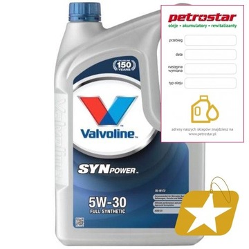 VALVOLINE SYNPOWER XL-III 5W30 5L