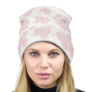 Czapka Zimowa Męska Beanie Wiosna Jesień Damska w Kwiaty