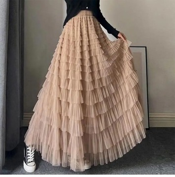 Women Pleated Tutu Long Skirts Ruffles Design Eleg