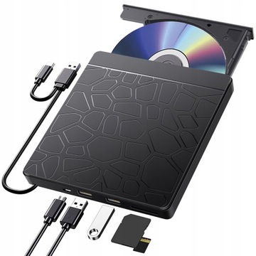 Zewnętrzny napęd optyczny Nagrywarka DVD HUD 2 w 1 z podwójnym interfejsem USB3.0 typu c