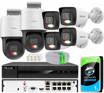 Zestaw Kamera IP 4x IPCAM-B4-30DL + 2x PTZ-N4MP HiLook Rejestrator 8CH PoE