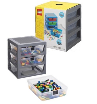 LEGO REGAŁ STOLIK PÓŁKA Z 3 SZUFLADAMI SZARY