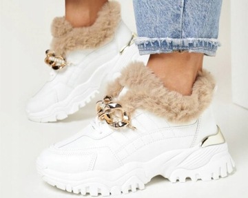BUTY DAMSKIE SNEAKERSY BIAŁE OCIEPLANE r. 38