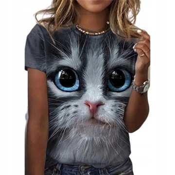 T-SHIRT DAMSKI 3D KOSZULKA KRÓTKI RĘKAW KOT