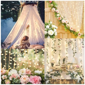 KURTYNA LED LAMPKI wiszące SOPLE GIRLANDA ŚWIETLNA 3X3 na okno barwa biała