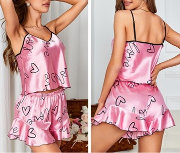 ЖЕНСКАЯ АТЛАСНАЯ ПИЖАМА ПИЖАМНЫЙ КОМПЛЕКТ ИЗ ДВУХ ЧАСТЕЙ ФУТБОЛКА ШОРТЫ ЦВЕТ