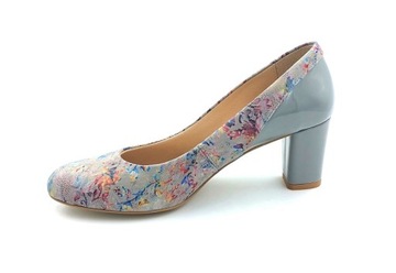 Красивые туфли-лодочки на каблуке 6,5 см, серые цветы 42