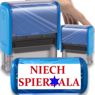 PIECZĄTKA NIEBIESKA AUTOMATYCZNA NAPIS NIECH SPIERD*** GADŻET NA PREZENT