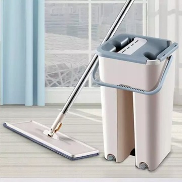 ПЛОСКАЯ ШВАБРА С ДВУХКАМЕРНЫМ ВЕДРОМ СКРЕЕРОМ