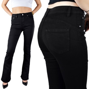 Spodnie Jeansy Jeansowe Modelujące DZWONY CZARNE #