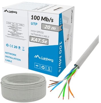KABEL PRZEWÓD SIECIOWY LAN SKRĘTKA RJ45 UTP KAT.5E CAT.5E 20M LANBERG