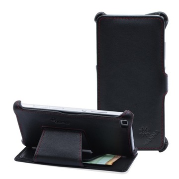 Etui z klapką LEICKE skóra nappa Huawei P8 czarne