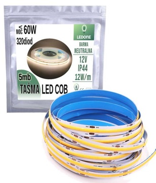 TAŚMA LED COB 12V 12w/m ip44 NEON NEUTRAL 5m LINIA