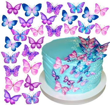 WAFLOWE MOTYLKI MOTYLE 3D DO DEKORACJI TORTA