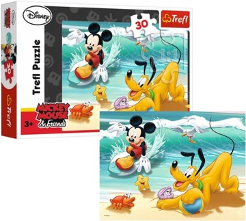 PUZZLE 30 EL MYSZKA MICKEY I PLUTO NA PLAŻY TREFL