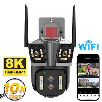 Kamera IP wewnętrzna, zewnętrzna 4 Obiektywy HD 10X ZOOM WIFI 8K 355° PTZ