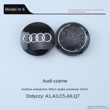 КРЫШКИ ЗАГЛУШКИ КОЛПАКИ ДЛЯ ДИСКОВ AUDI - 69 ММ - ЧЕРНЫЕ 4 ШТ.