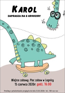 Zaproszenie urodzinowe dla dzieci z dinozaurem