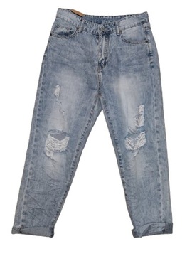 JASNO NIEBIESKIE MODNE SPODNIE JEANSOWE MOM FIT Z DZIURAMI M