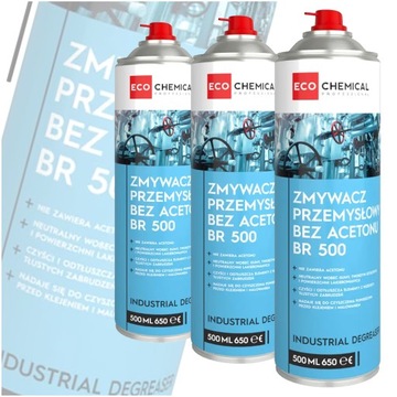 ZMYWACZ PRZEMYSŁOWY ODTŁUSZCZACZ ECOCHEMICAL BR500 BEZ ACETONU ZESTAW 3 SZT
