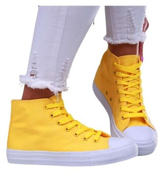 Buty damskie Wiązane wysokie żółte tenisówki trampki z tkaniny 16730 39
