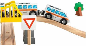 Деревянный поезд с путями 3,55 м + аксессуары постройки деревья указатели ГОРОД