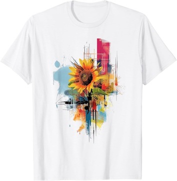 Słonecznikowy abstrakcyjny motyw kwiatowy Malowanie słonecznika T-shirt, 5XL
