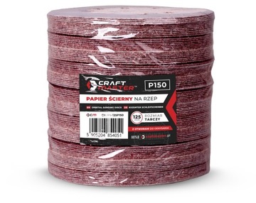 PAPIER ŚCIERNY NA RZEP 125mm P150 KRĄŻEK Z OTWORAMI SZLIFIERKI ZESTAW 10szt