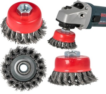 Проволочная щетка для шлифовальной машины 75ММ М14 ВИТАЯ ПРОВОЛОКА С ПОКРЫТИЕМ