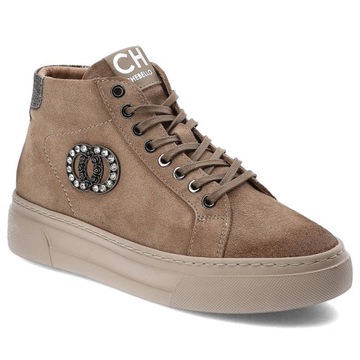 Brązowe Sneakersy CheBello Stylowe Skórzane Buty