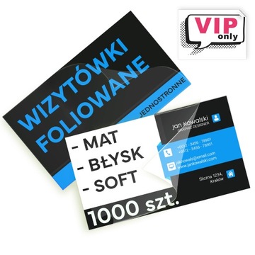 Wizytówki FOLIOWANE jednostronnie KREDA 350g GRUBE 1000 szt folia do wyboru