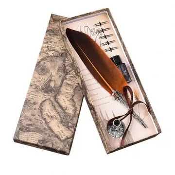 Retro English Calligraphy Quill Dip Feather Pen with 5 Nibs Stationery Gift