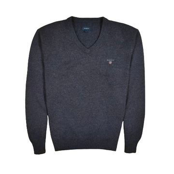 GANT Sweter Męski 100 % Wełna V Neck Logowany r. M/L