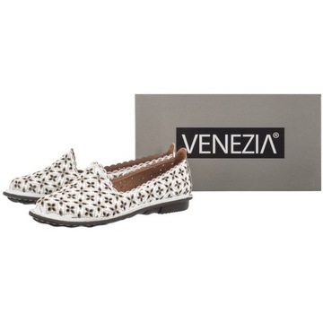 Buty Półbuty Skórzane Damskie Venezia Białe 301 115-1 White