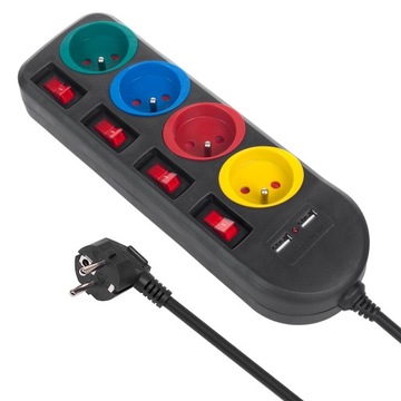 LISTWA ZASILAJĄCA PRZEDŁUŻACZ 4GN + 2x USB 2500W
