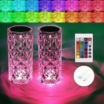 LAMPA KRYSZTAŁOWA ROSE DIAMOND STOŁOWA BIURKOWA KOLOROWA RGB LED + PILOT