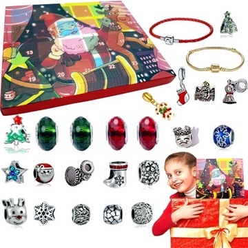 KALENDARZ ADWENTOWY BIŻUTERIA CHARMS DIY DO BRANSOLETEK DLA DZIECI PREZENT