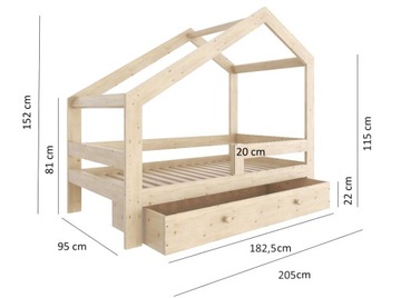 DZIECIĘCE ŁÓŻKO Z SZUFLADĄ DOMEK 90X200 ŁÓŻECZKO DREWNIANE DLA DZIECKA KBWN