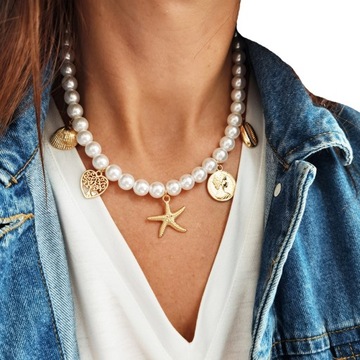 Naszyjnik choker boho biały muszle muszelki shell
