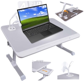 STOLIK POD LAPTOP SKŁADANY DO ŁÓŻKA PODSTAWKA KOMPUTER USB + LAMPKA WIATRAK