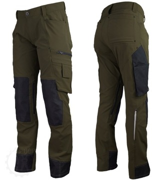 Spodnie bojówki męskie OUTDOOR lekkie ELASTYCZNE robocze oliwa 5XL / 60