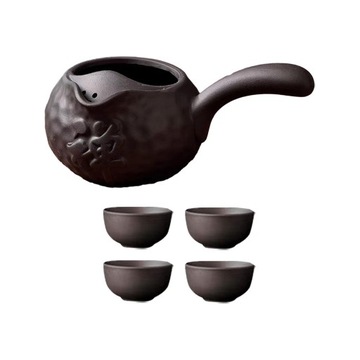 Zestaw filiżanek ceramicznych z dzbankiem do herbaty i dzbankiem do herbaty z luźnymi liśćmi, odpornym na oparzenia, czarny ze słowem
