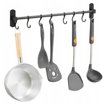 Wieszak przybory kuchenny reling uchwyt stal 8 hak