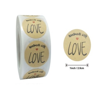 Naklejki Ozdobne Okrągłe Handmade With Love 20szt