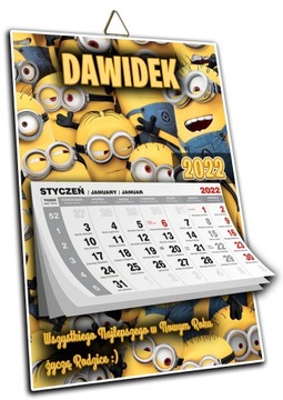 KALENDARZ A4 MINIONKI TWOJE IMIĘ + ŻYCZENIA !
